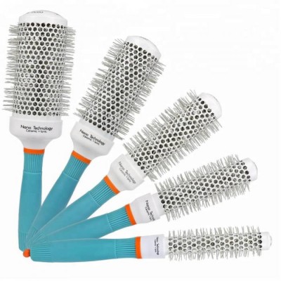 Top sale Custom Logo ABS Plastic Blue and White Handle Boar Nylon Bristle Heat Resistant Ceramic Hair Brush